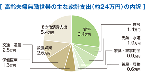 高齢夫婦無職世帯の主な家計支出(約24万円)の内訳イメージ